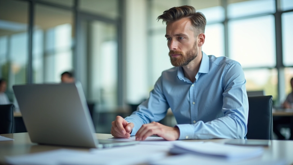 Financial analyst reviewing synergy spreadsheet with acquisition targets highlighted
